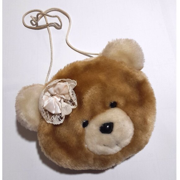 Vintage Unique Rare Teddy Bear Head Plush Shoulder Bag 6"W x 5"H - Picture 2 of 7
